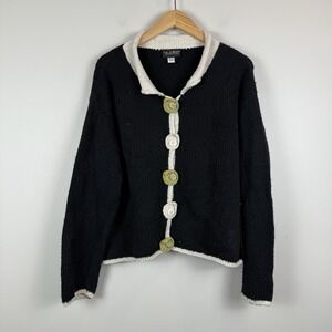 Vtg M. Gibson Peru Contemporary Knitwear Cardigan Sweater M/L Black Button Artsy